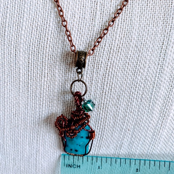 Blue Kiwi Jasper wirewrapped pendant necklace - Equality and Justice properties - Picture 3 of 5